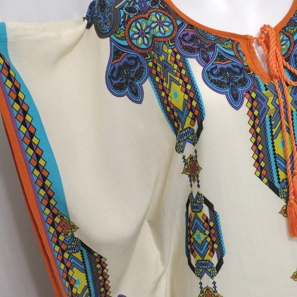 Peachpuff USA Bohemian Kaftan Boxy Tunic Top Medium Lounge Resortwear Flowy - Picture 4 of 13